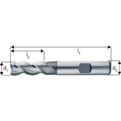 Fraise cylindrique courte, type W, acier coupe rapide à 8% de cobalt, surface brillante à coupe centrale, pour aluminium, Ø d1 - k10 : 6 mm