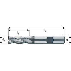 Fraise cylindrique courte, type N, en acier à coupe rapide à 8% de cobalt, sans revêtement, Ø d1 - k10 : 2,0 mm, Long. totale l1 51 mm