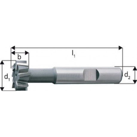 Fraise pour rainures en T, Ø x Larg. : d1-d11 x b - d11 : 18,0 x 8 mm, Long. totale l1 70 mm, pour rainures en T, DIN 650 10, Ø de col env. : 7,2 mm