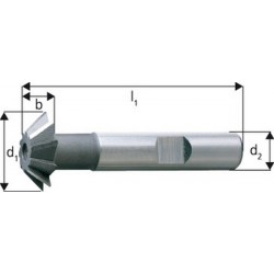 Fraise conique, forme D, 45°, Ø d1 - js16 : 16,0 mm, Long. totale l1 60 mm, Hauteur de coupe b - js 14 4,0 mm, Ø queue d2 - h6 : 12 mm, Dents : 6