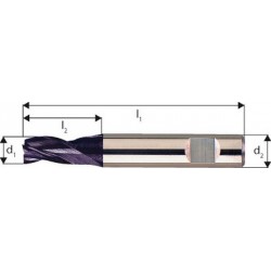 Microfraise extra courte, type N, en carbure monobloc, surface recouverte de TiAIN, Ø d1 - h10 : 1,50* mm, Long. totale l1 38 mm, Long. coupe l2 2 mm