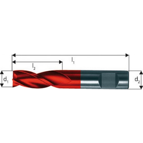 Microfraise extra courte, 3 dents, 45°, en carbure monobloc, Fire, Ø d1 - h10 : 10,00 mm, Long. totale l1 55 mm, Long. coupe l2 16 mm