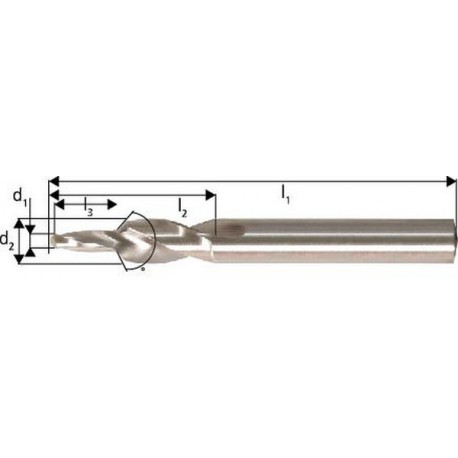 Foret étagé pour avant-trous, queue cylindrique 90° Fraise à carotter, filetage M4, foret h8 (d1) x fraise h6 (d2) 3,3 x 4,5 mm