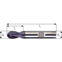 Fraise bout hémisphérique courte, type N, en carbure monobloc, surface à revêtement TiAlN, Ø d1 - h10 : 6,0 mm, Long. totale l1 54 mm
