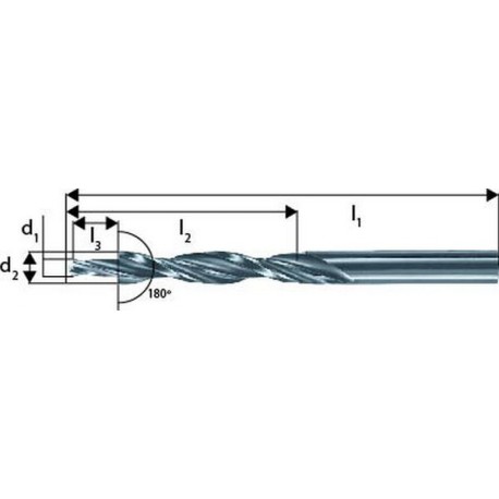 Foret étagé à queue cylindrique trou débouchant 180°, filetage M8, foret h9 (d1) x fraise h8 (d2) 9,0 x 15,0 mm