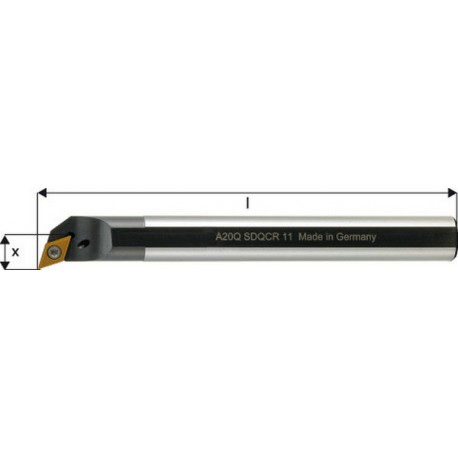 Barre d'alésage ISO 107,5° A..-SDQCR/L, à arrosage interne, Désignation : A20R SDQCR 11, Ø queue - dg7 20 mm, Dimensions Ø min. 26 mm