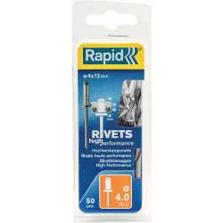 Rivets Universal Ř 4 x 12 mm incl. Foret 50 Unités Blister Rapid