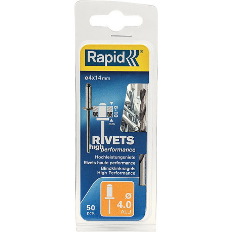 Rivets Universal Ř 4 x 14 mm incl. Foret 50 Unités Blister Rapid
