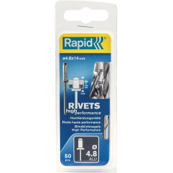 Rivets Universal Ř 48 x 14mm incl. Foret 50 Unités Blister Rapid