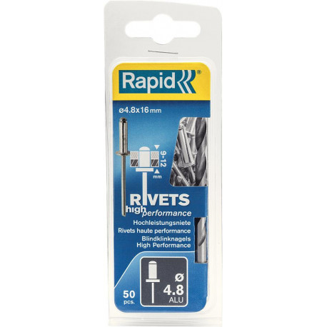 Rivets Universal Ř 48 x 16mm incl. Foret 50 Unités Blister Rapid
