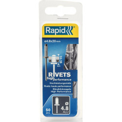 Rivets Universal Ř 48 x 20mm incl. Foret 50 Unités Blister Rapid