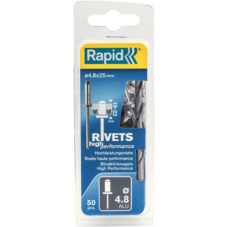 Rivets Universal Ř 48 x 25mm incl. Foret 50 Unités Blister Rapid