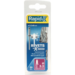 Rivets inox Ř 32 x 8 mm incl. Foret 50 Unités Blister Rapid
