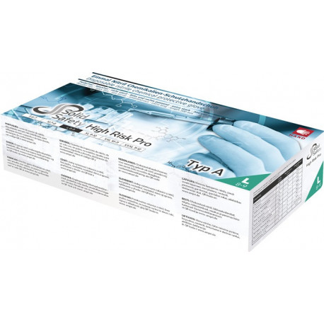 Gant jetable HighRisk Pro taille M bleu nitrile EN 374, EN 388 catégorie EPI III AMPRI