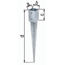 Point d'ancrage poteau a91xb91xc150xd750mm Acier brut, galvanisé à chaud
