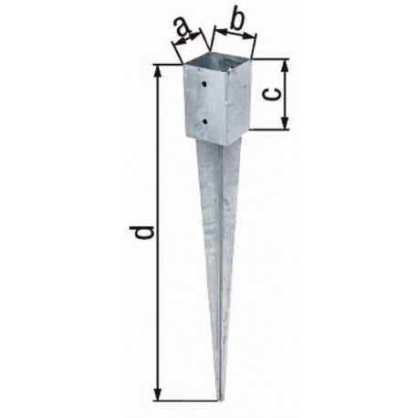 Point d'ancrage poteau a91xb91xc150xd750mm Acier brut, galvanisé à chaud