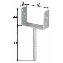 Support poteau ETA-10/0210 101x100x200x60mm Galvanisé à chaud avec ancrage en béton en acier ondulé