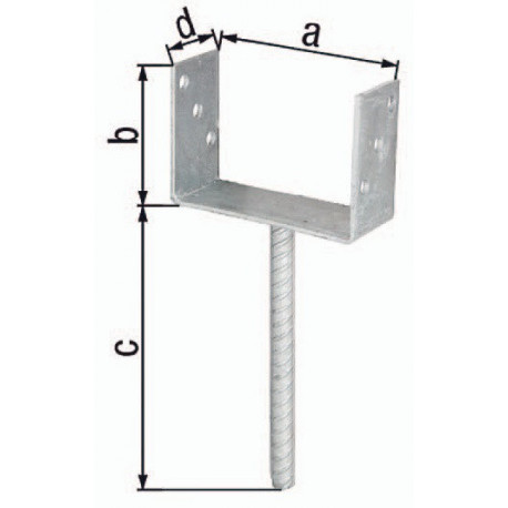 Support poteau ETA-10/0210 121x100x200x60mm Galvanisé à chaud avec ancrage en béton en acier ondulé