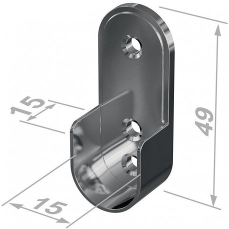 Support tube cintre armoire 11127 Zinc moulé sous pression chromé, fixation murale.35x20mm PG