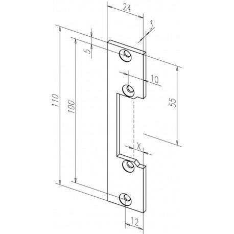 Plaque de frappe plate 106 STA galinox.Rect.B.24xL.110mm DIN Gauche/droit ASSA ABLOY