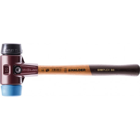 Maillet à frappe amortie SIMPLEX longueur 300 mm D. de la tête 30 mm tendre/mi-dur bois TPE-soft bleu/caoutchouc noir HALDER