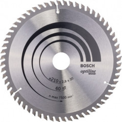 Lame pour scie circulaire Optiline Wood Ext 210mm Z.60 WZ Percage 30mm Larg coupe.2,8mm