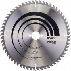 Lame pour scie circulaire Optiline Wood Ext 250mm Z.60 WZ Percage 30mm Larg coupe.3,2mm