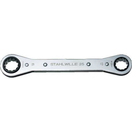 Clé polygonale à cliquet 25 17 x 19 mm 12 pans longueur 205 mm nombre de dents 2