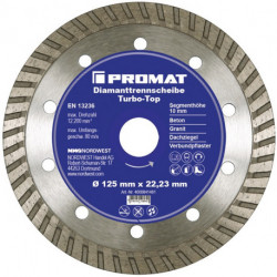 Disque à tronçonner diamant D. 125 mm perçage 22,23 mm âme en acier 10 mm