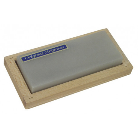Pierre à aiguiser L125xl50 mm Nature Arkansas fin dans un coffret de bois MÜLLER