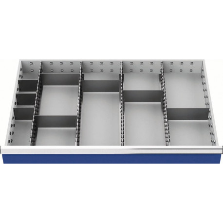 Matériel de compartimentage pour tiroir Hauteur du panneau 150 mm 4 séparateurs long./8 transversaux