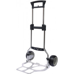 Diable de transport pliable tube d’acier, chromé aluminium H. 1120 mm L. pelle 420xl495 mm capacité de charge 100 kg