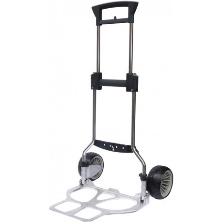 Diable de transport pliable tube d’acier, chromé aluminium H. 1120 mm L. pelle 420xl495 mm capacité de charge 100 kg