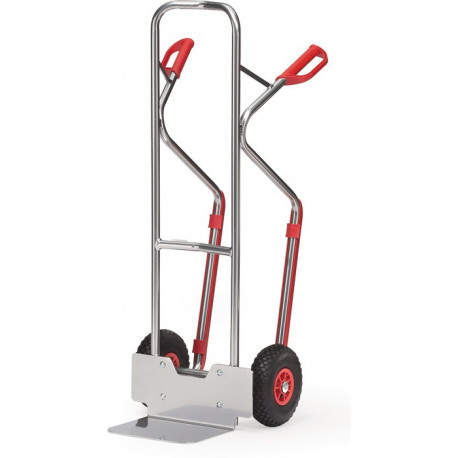 Diable en tubes d’acier H. 1300 mm pelle-L250xl320 mm pneumatique capacité de charge 200 kg couleur alu FETRA