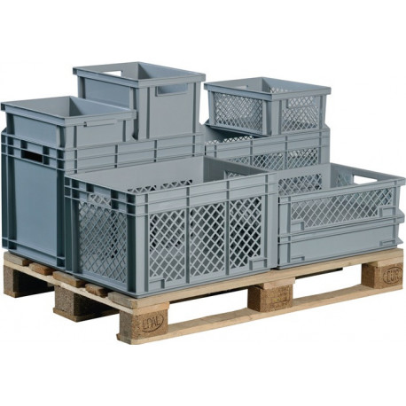 Conteneur de transport gerbables L400xl300xH220 mm gris PP poignée traversante p
