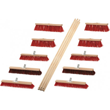 Set de balais Outdoor 8 Elaston 2 Elaston/Arenga longueur 400/500/600 mm avec 10 manches longueur 1400 mm