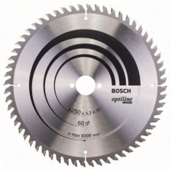 Lame pour scie circulaire Optiline Wood Ext 250mm Z.60 WZ Larg coupe.3,2mm BOSCH