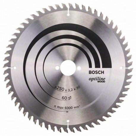 Lame pour scie circulaire Optiline Wood Ext 250mm Z.60 WZ Larg coupe.3,2mm BOSCH