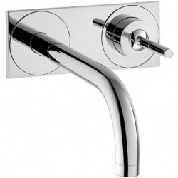 mitigeur lavabo encastré mural, bec 225mm, bonde à écoulement libre chroméé