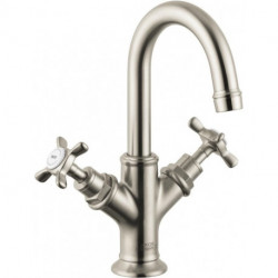 Mélongeur lavabo 160 pour petite vasqueavec tirette et vidage nickel brossé