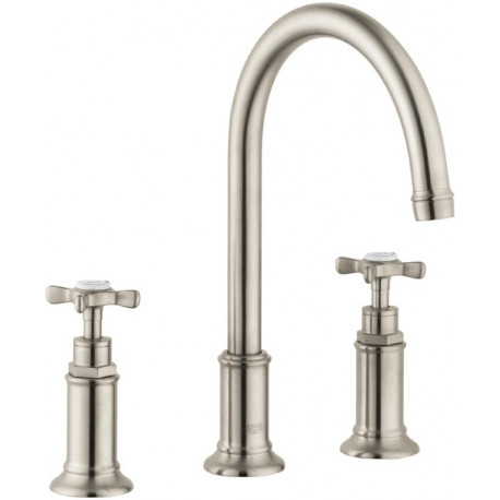 Mélongeur lavabo 3 trou savec tirette et vidage nickel brossé