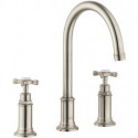 Mélongeur lavabo 3 trou savec tirette et vidage nickel brossé