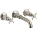Mélongeur lavabo 3 trou s encastré mural, bonde écoulement libre nickel brossé