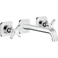 Set de finition mél lavabo mural 3 trou s, bonde à écoulement libre chroméé