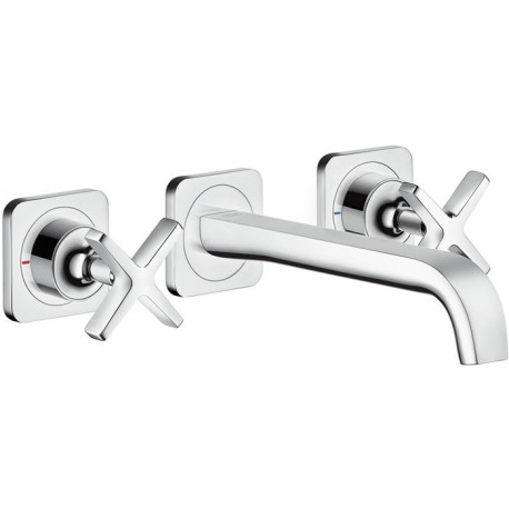 Set de finition mél lavabo mural 3 trou s, bonde à écoulement libre chroméé