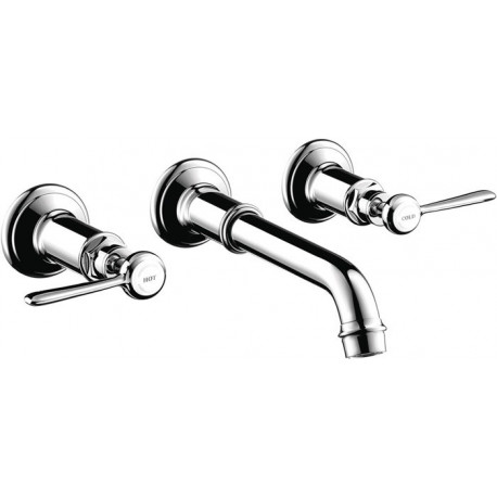 Mél lavabo 3 trou s encastré mural, bonde à écoulement libre, chroméé