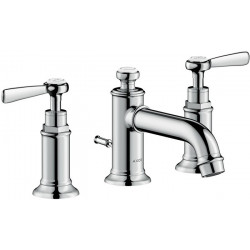 Mélongeur lavabo 30, 3 trou s poignées manettes, tirette et vidage nickel brossé