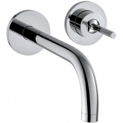 avec lavabo encastré mural, bec 165mm, bonde à écoulement libre nickel brossé
