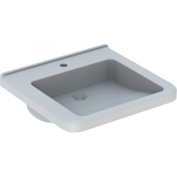 Lavabo Geberit Renova Comfort Square, adapté PMR, 55x52.5cm, troude robinetterie au centre, sans trop-plein, Blanc