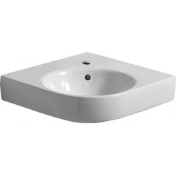 Lavabo d'angle Geberit Renova Compact, 69.5x61.5cm, trou de robinetterie au centre, Blanc